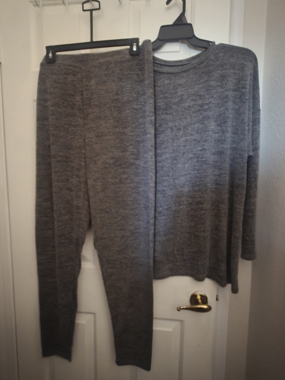 Cozy Gray Knit Long Sleeve Shirt & Leggings Loungewear Set